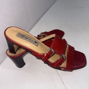 Vintage Y2K 90s Baddie Brighton Red Italian Leather w/ Silver Sandals Heels 9.5